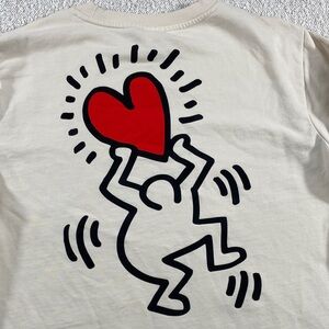 Graphic Heart Back Tee - Cream with Red & Black Pop Art love Keith haing medium